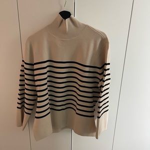 H&M Cream and Black Striped Turtleneck Sweater